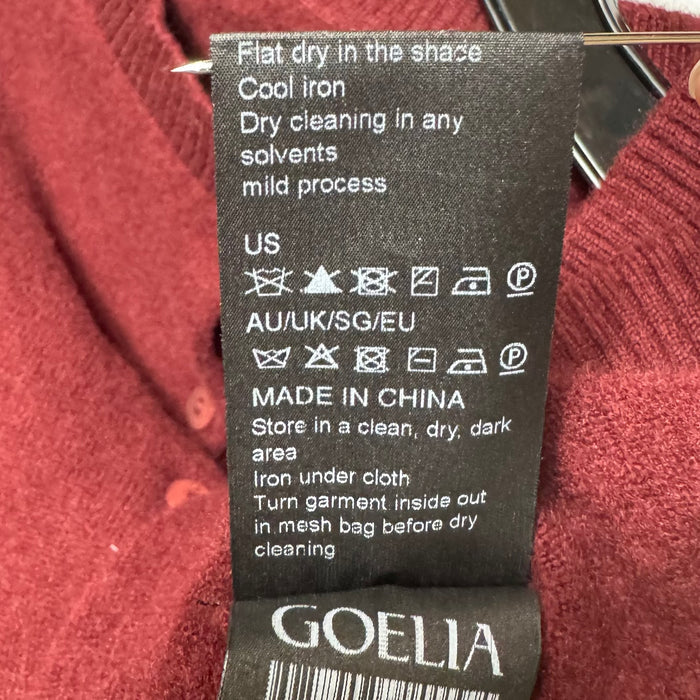 100% Wool Letter Embroidered Cardigan By Goelia In Maroon, Size: 6