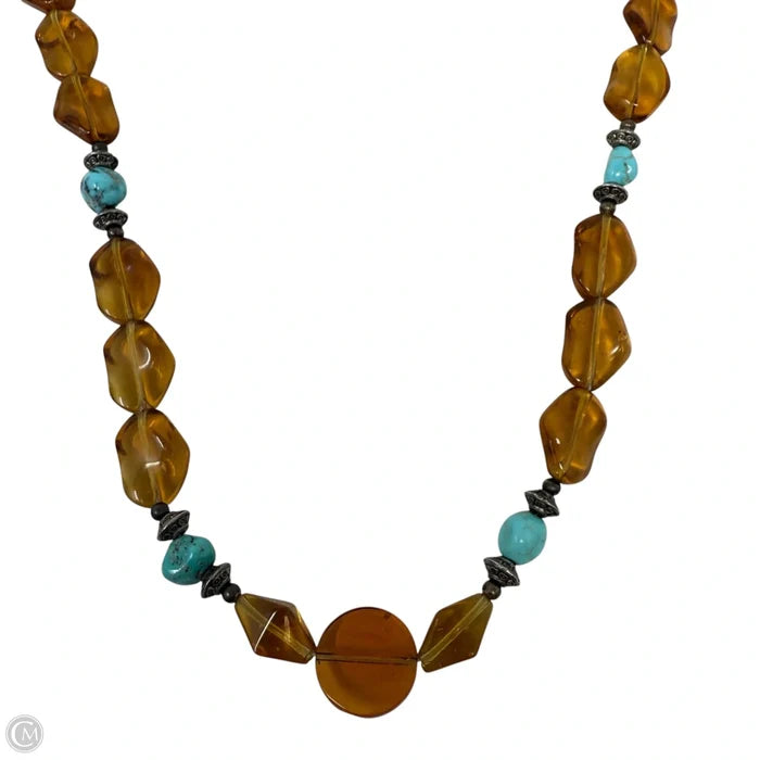Amber & Turquoise Tone Beaded Necklace