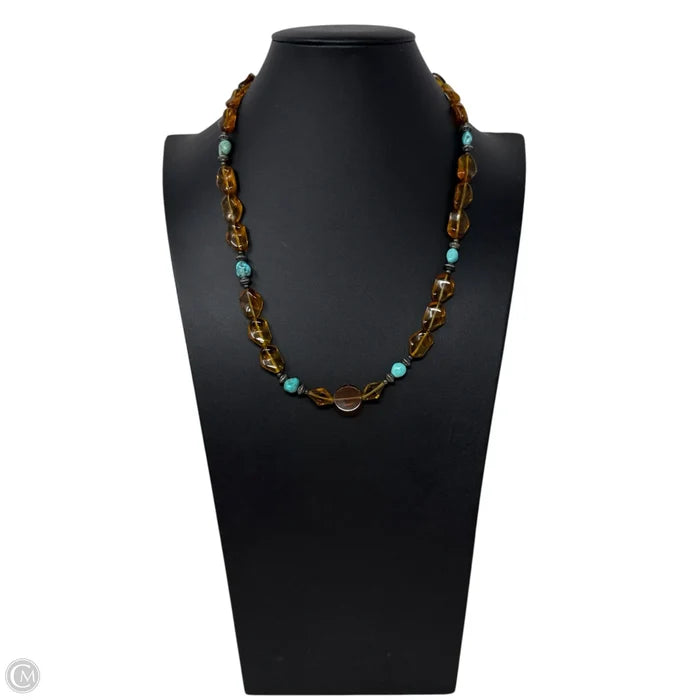 Amber & Turquoise Tone Beaded Necklace