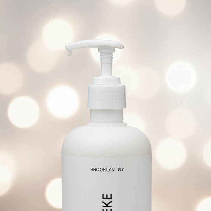Apotheke Canvas Body Lotion close-up pump detail — luxury white minimalist packaging plant-based hotel lotion