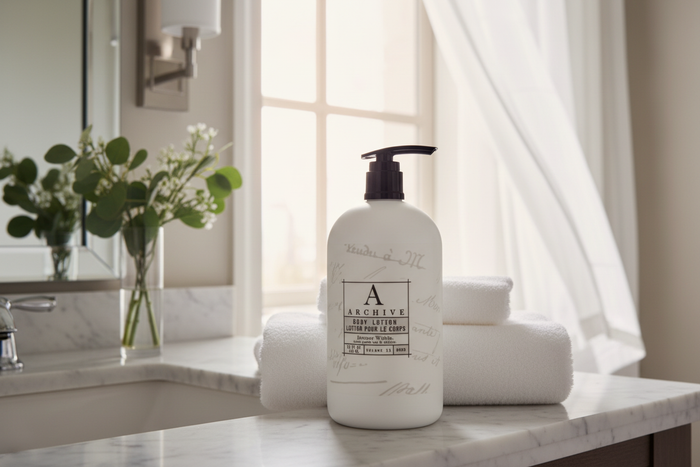 Archive Journey Within Body Lotion in luxury boutique hotel bathroom setting