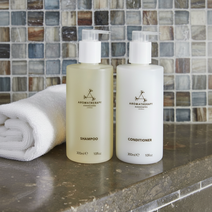 Aromatherapy Associates shampoo pump bottle luxury hotel bathroom spa grade hair care 300ml