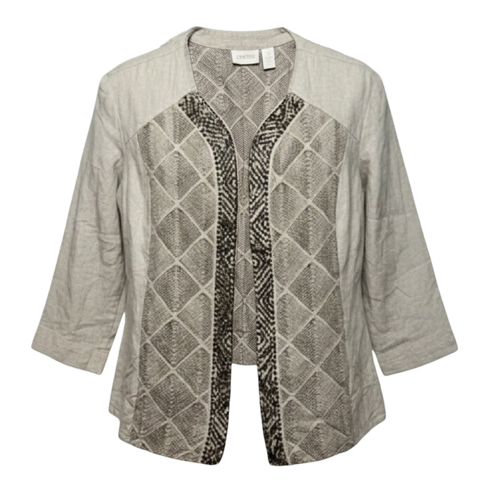 Astonishing Artisan Pattern Linen Jacket Other By Chicos In Beige, Size: XL