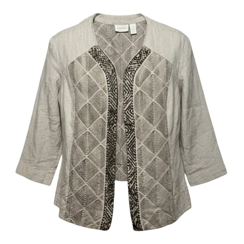 Astonishing Artisan Pattern Linen Jacket Other By Chicos In Beige, Size: XL