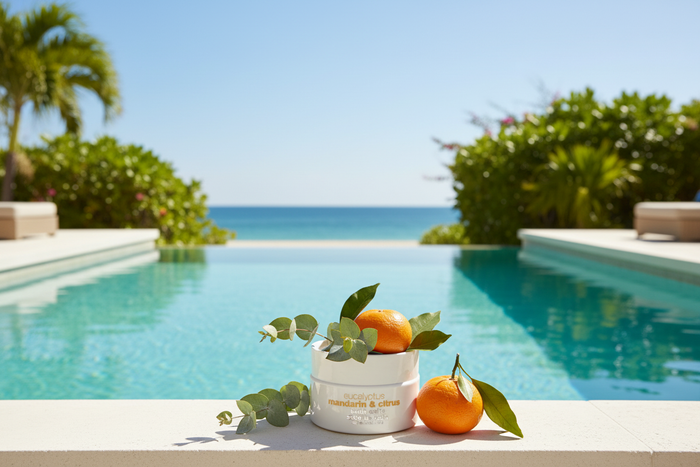 Atelier Bloem Bath Salts at outdoor beachfront resort plunge pool