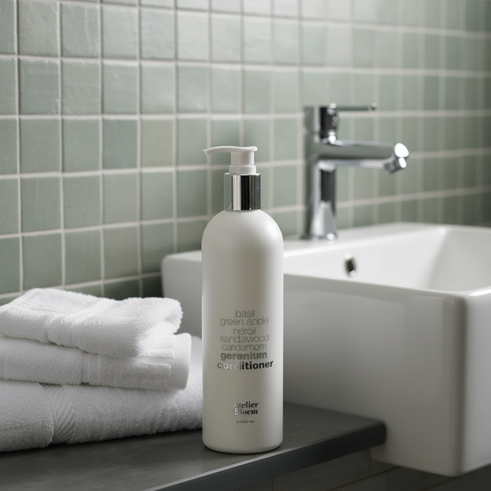 Atelier Bloem geranium conditioner pump bottle Kimpton Hotels boutique hotel hair care 16oz