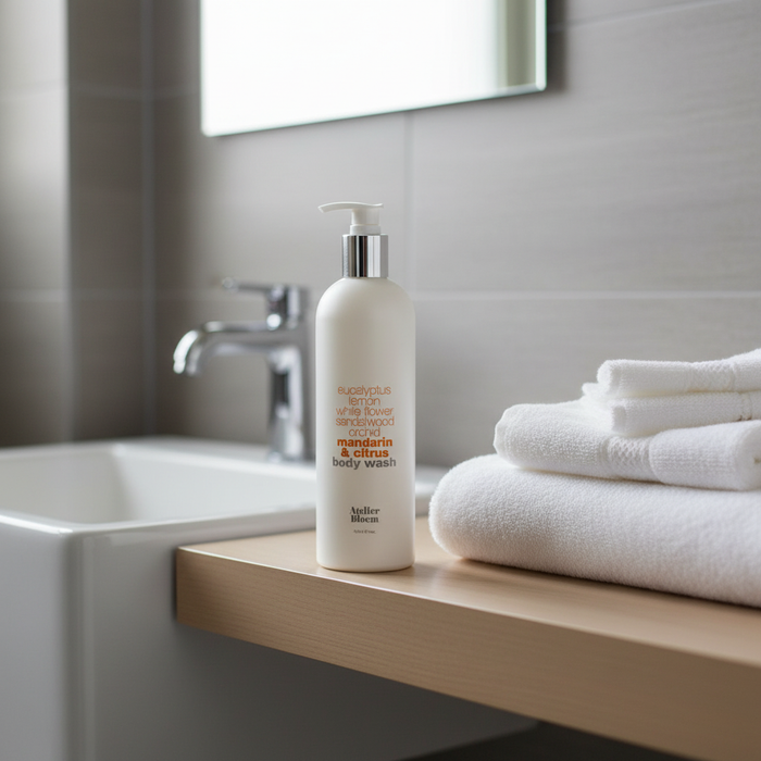 Atelier Bloem mandarin citrus body wash pump bottle Kimpton Hotels boutique hotel body care 16oz