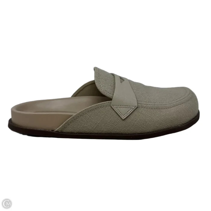 Ava Linen Flat Slides By Schutz In Beige, Size: 11