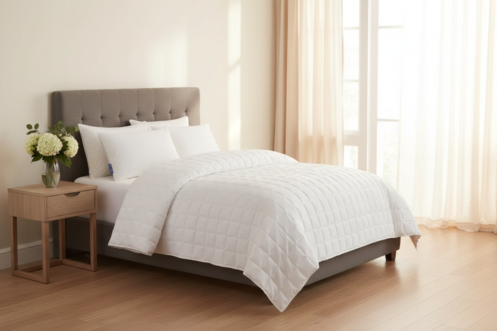 Best Western Soft Stitch Lightweight Blanket - King on bed, showcasing its elegant quilted design, ideal for comfort.
