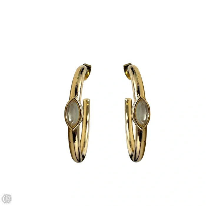 Bezel Set Stone Gold Tone Hoop Earrings
