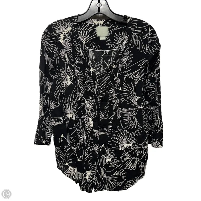 Bird Print Blouse By Maeve In Black & White, Size: 4