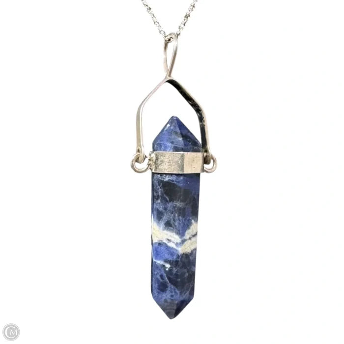 Blue Stone Point Pendant on Sterling Silver Chain Necklace