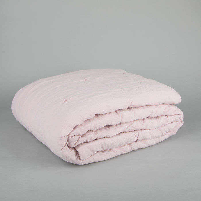 Blush Pink Linen Quilted Throw