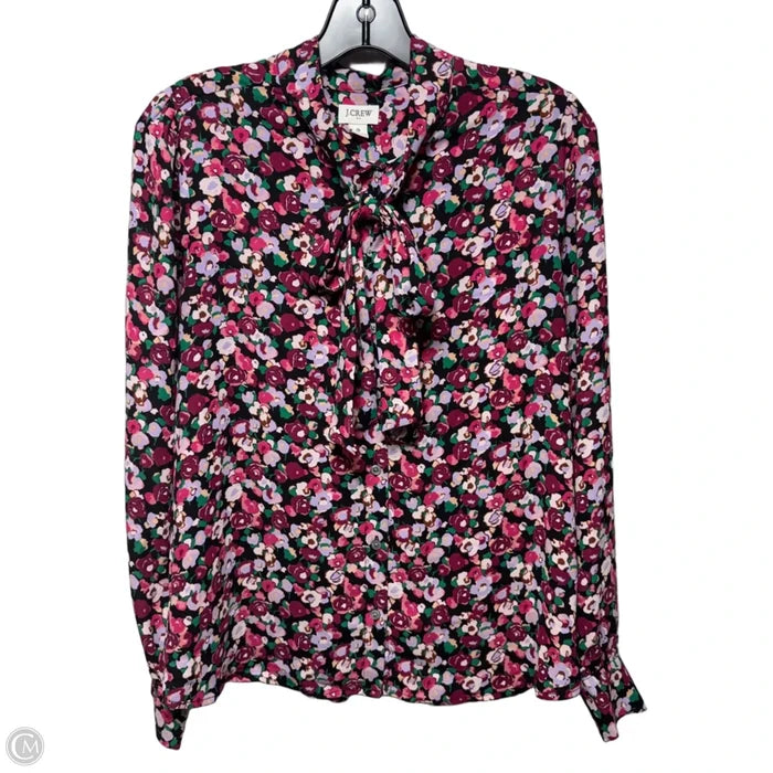 Bow Collar Top Long Sleeve By J. Crew In Floral Print, Size: S