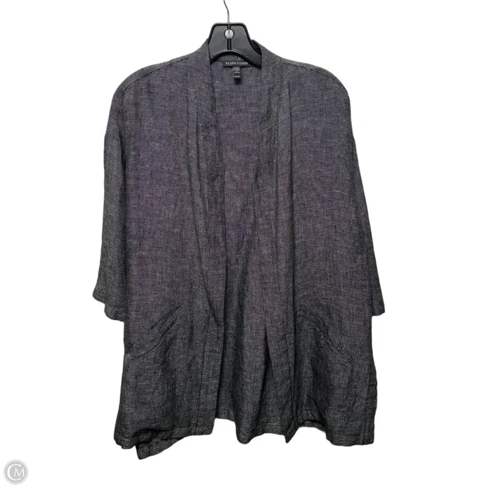 Cardigan Linen Blend By Eileen Fisher In Black & Cream, Size: Xs