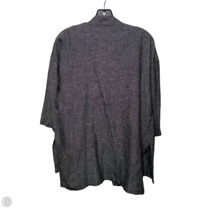 Cardigan Linen Blend By Eileen Fisher In Black & Cream, Size: Xs