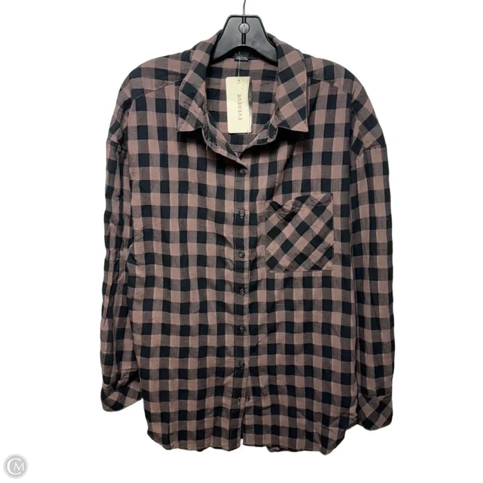 Check Boyfriend Tunic Top Long Sleeve By Sanctuary In Checkered Pattern, Size: L