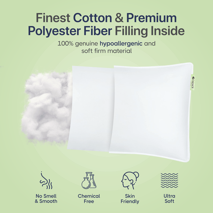 Finest cotton and premium polyester fiber filling inside hypoallergenic soft firm pillows for ultimate comfort.