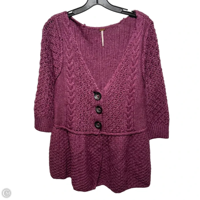 Chunky Knit Peplum Cardigan Sweater By Free People In Purple, Size: L