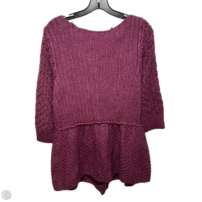 Chunky Knit Peplum Cardigan Sweater By Free People In Purple, Size: L