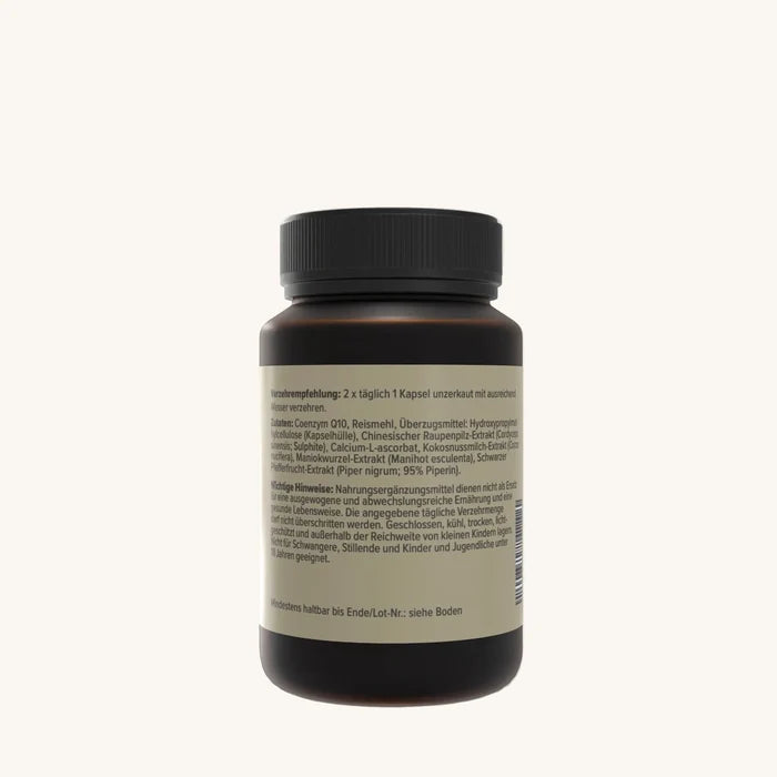 Natura Nova Coenzym Q10 Plus Kapseln Rückseite mit Inhaltsstoffen und Verzehrsempfehlung