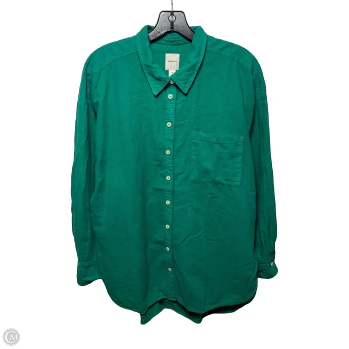 Cotton-Linen Top Long Sleeve By Maeve In Green, Size: M