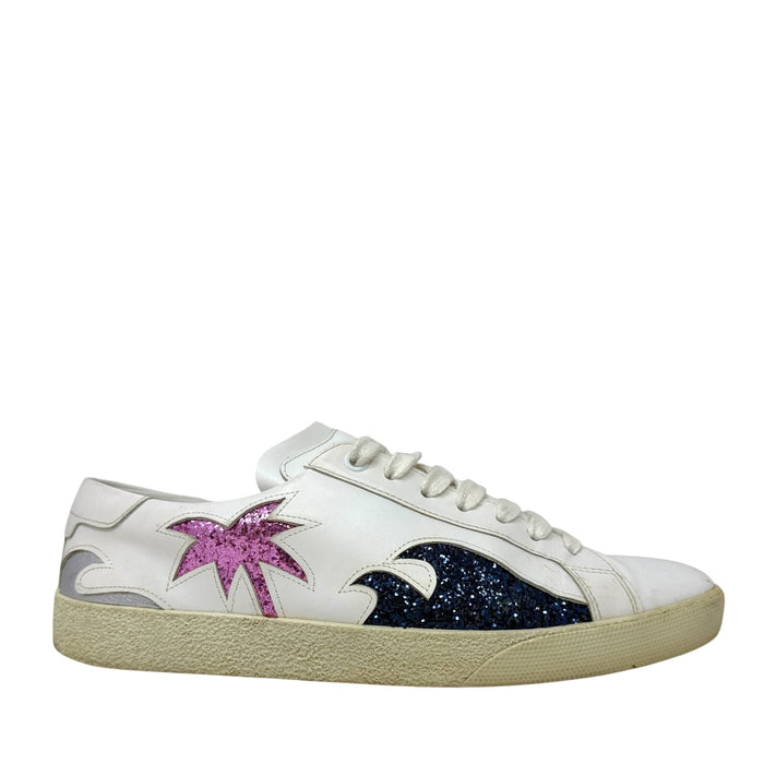 Court Classic Sea, Sex & Sun Sneakers Luxury Designer By Yves Saint Laurent In Tropical Print, Size: 9