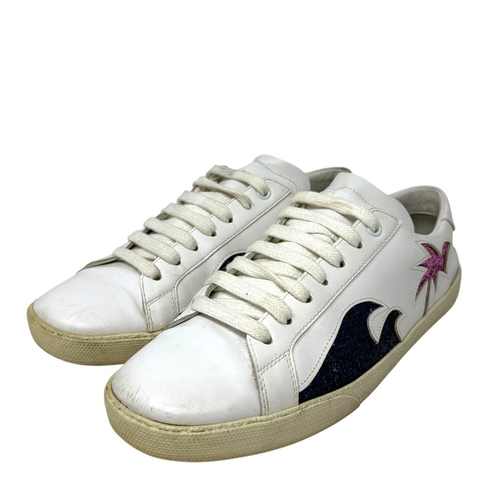 Court Classic Sea, Sex & Sun Sneakers Luxury Designer By Yves Saint Laurent In Tropical Print, Size: 9