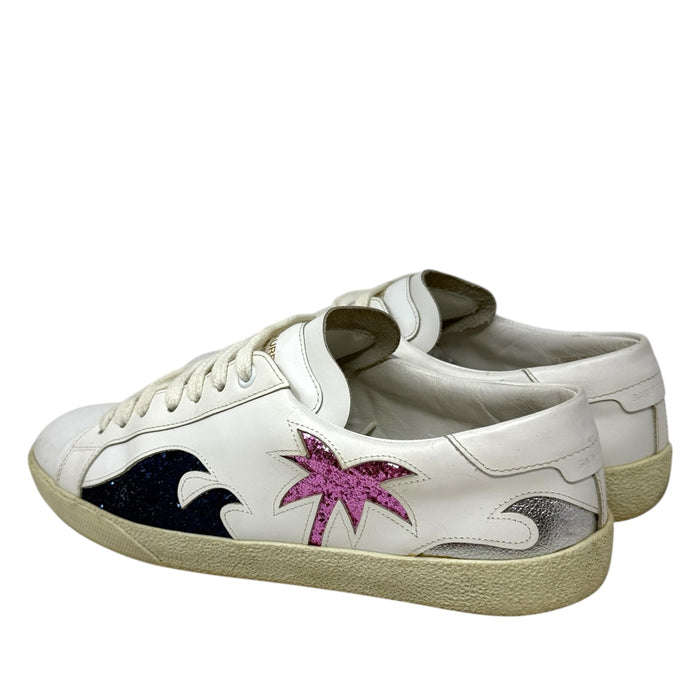 Court Classic Sea, Sex & Sun Sneakers Luxury Designer By Yves Saint Laurent In Tropical Print, Size: 9