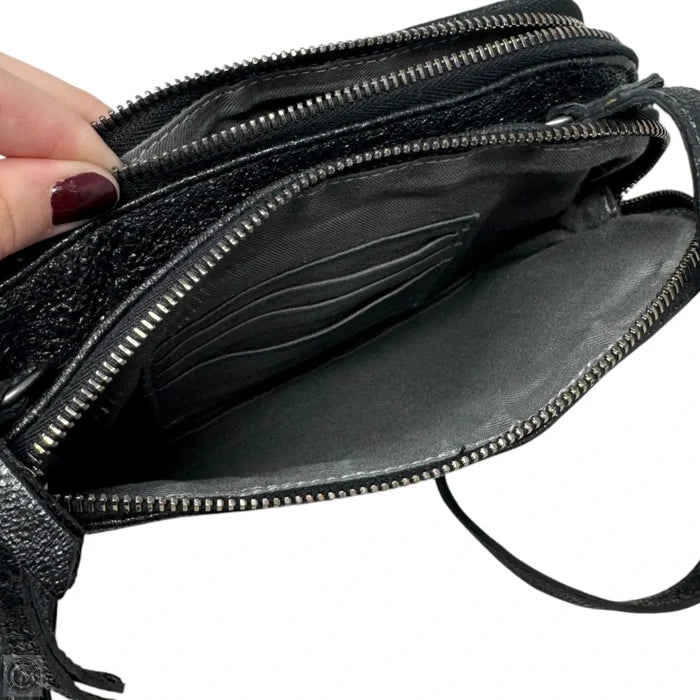 Crinkled Leather Double Zip Crossbody Leather By Eileen Fisher, Size: Medium