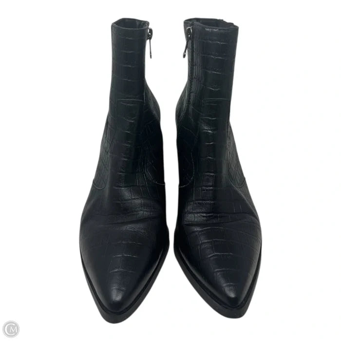 Croc Embossed Boots Ankle Block Heels By Blondo In Black, Size: 10