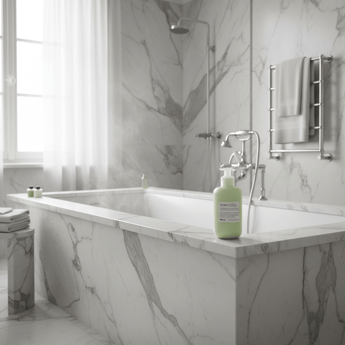 Davines MOMO Conditioner on luxury soaking tub