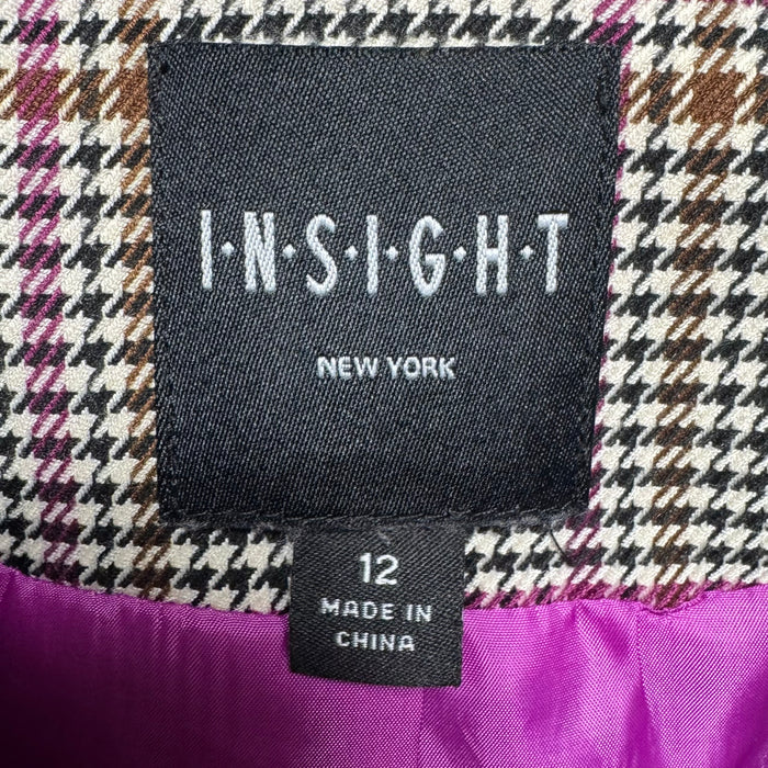 Double Breasted Blazer By Insight In Multi-colored Houndstooth, Size: 12