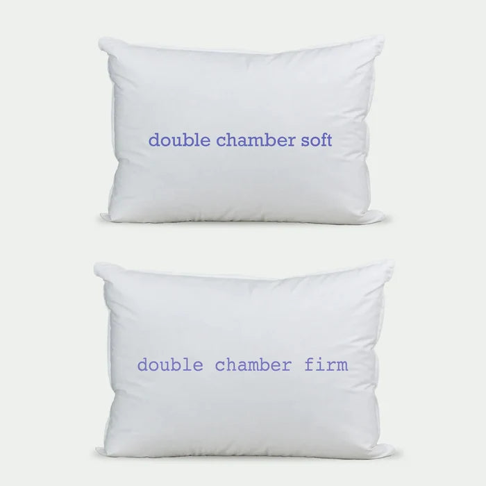 Double chamber soft and firm pillows showcasing inner and outer construction for comfort and support.