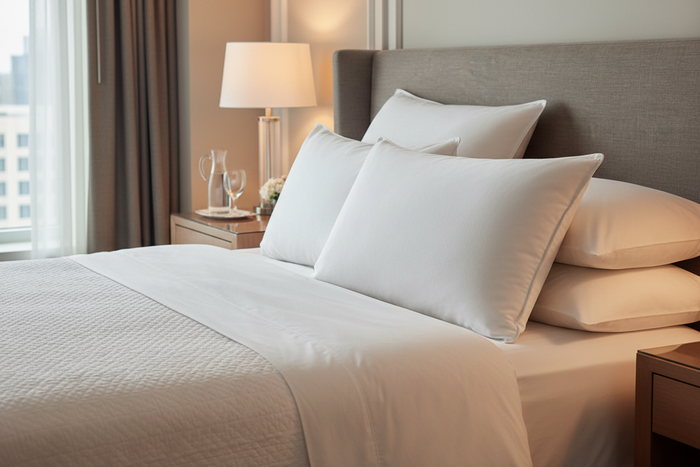 Downlite Premium Down Halo Pillow styled in elegant bedroom