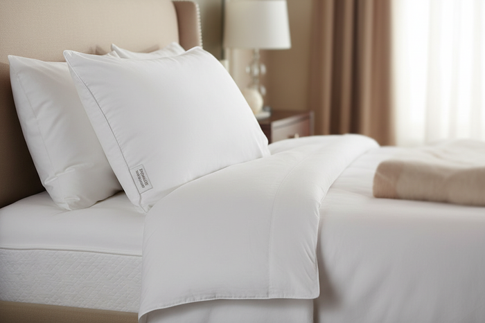 Downlite Spira Cluster Fiber Pillow styled in elegant bedroom
