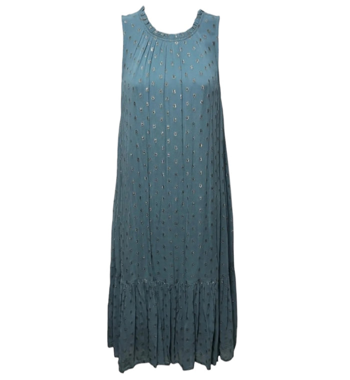 Dress Casual Midi By Anthropologie In Blue & Gold, Size: XS