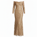 Embellished Lace Dress Party Long By Oleg Cassini In Gold, Size: 16