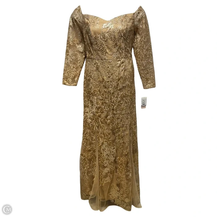 Embellished Lace Dress Party Long By Oleg Cassini In Gold, Size: 16
