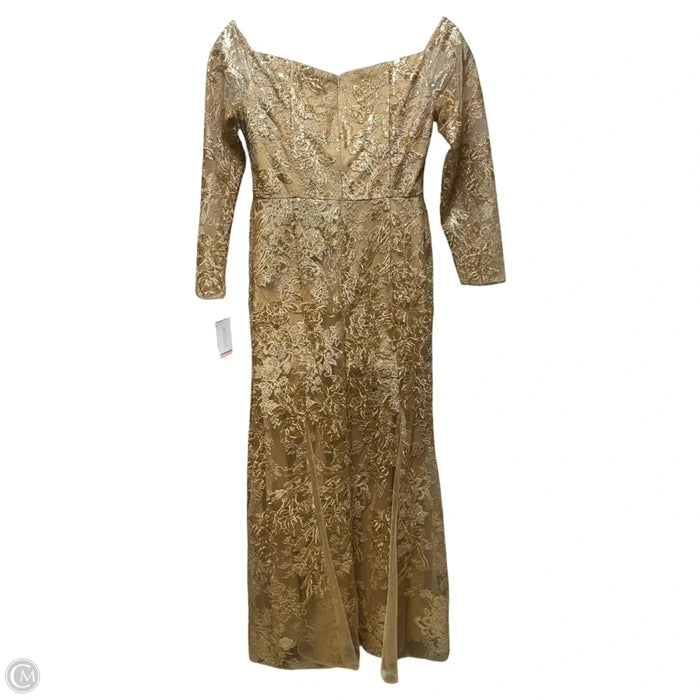 Embellished Lace Dress Party Long By Oleg Cassini In Gold, Size: 16