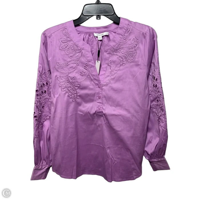 Embroidered Poplin Top Long Sleeve By Chicos In Lavender Skies, Size: 4