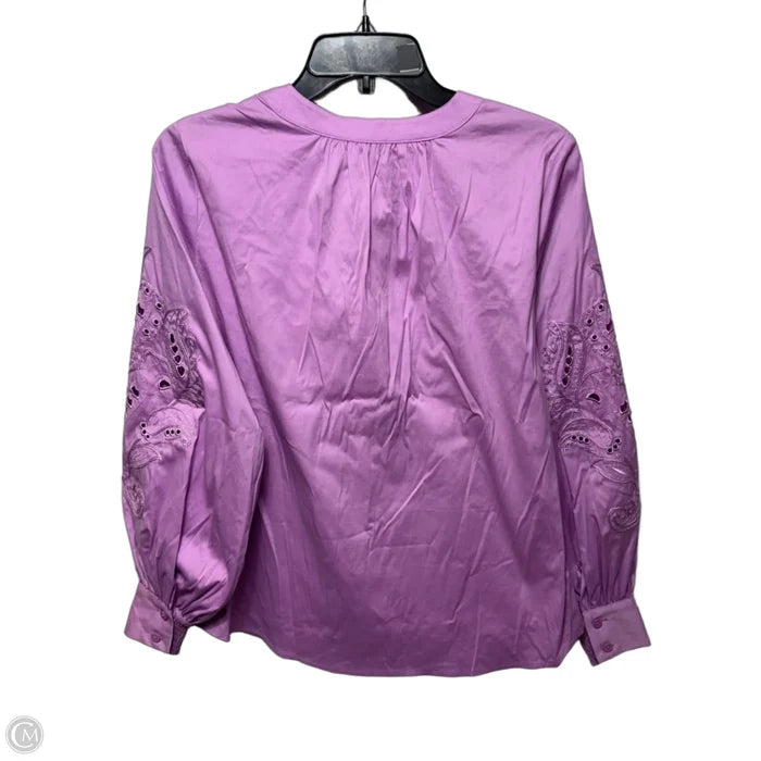 Embroidered Poplin Top Long Sleeve By Chicos In Lavender Skies, Size: 4