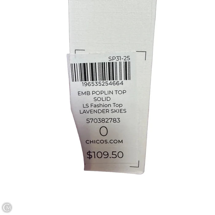Embroidered Poplin Top Long Sleeve By Chicos In Lavender Skies, Size: 4