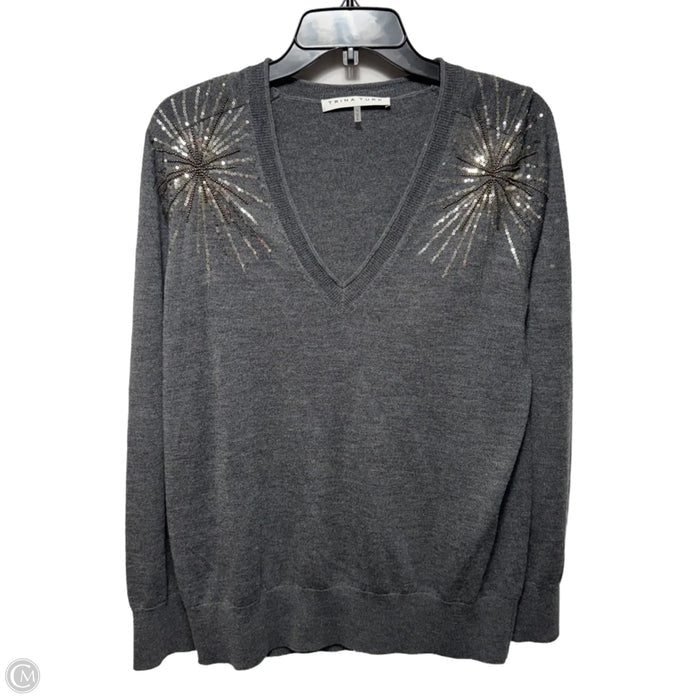 Evangeline Embellished Merino Wool Sweater By Trina Turk In Grey, Size: L