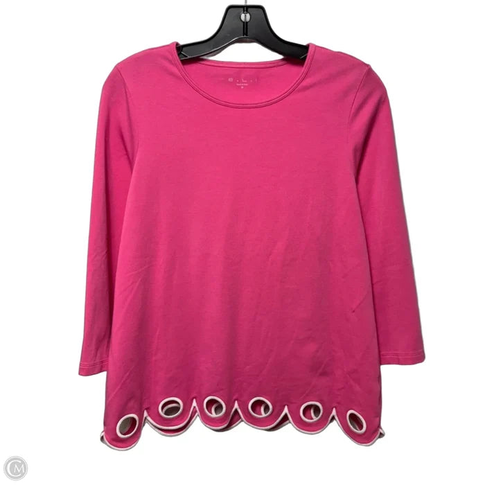 Eyelet Hem Top Long Sleeve By ELI In Pink, Size: M