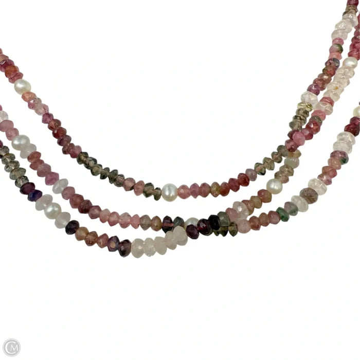 Faceted Tourmaline, Spinel & Pearl Layered Necklace With Sterling Silver Clasp