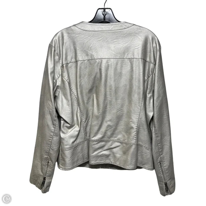 Faux Leather Jacket Moto By Rino & Pelle In Silver, Size: M (46)