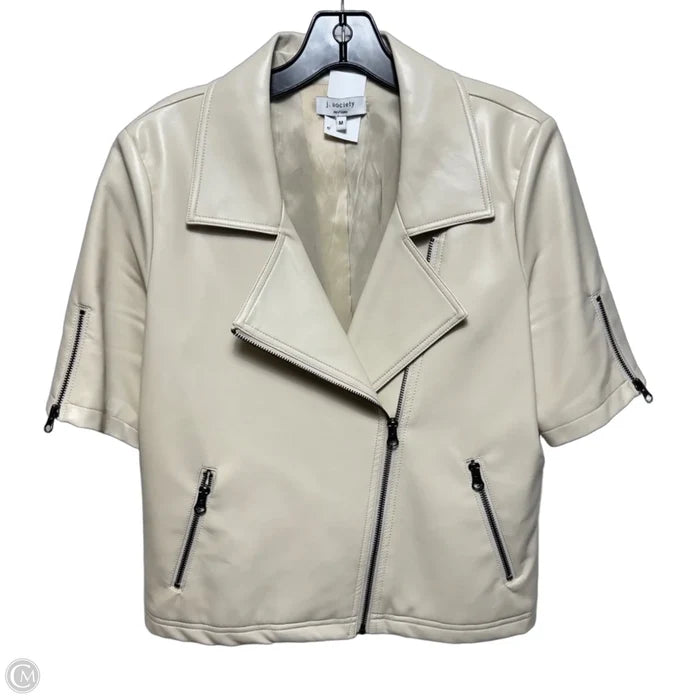 Faux Leather Short Sleeve Jacket Moto By J Society In Cream, Size: M