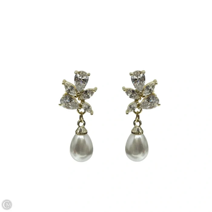 Faux Pearl & Crystal Teardrop Earrings