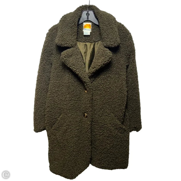 Faux Sherpa Coat By C And C In Green-Brown, Size: M
